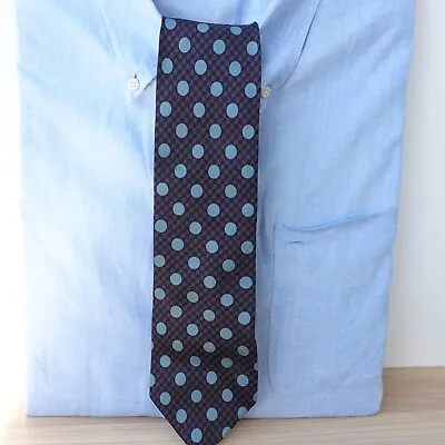 Houndstooth Neck Tie Men Blue Silk Polka Dot Necktie Italian Tailored ITALY ECHO • $10.97