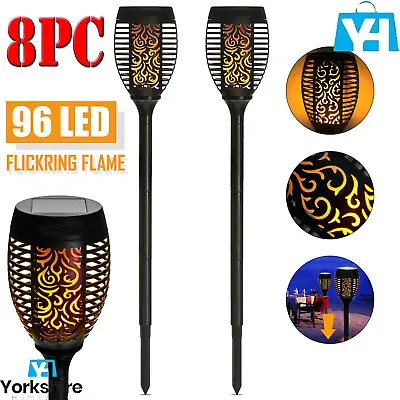 8 Pack 96 Led Torch Solar Light Patio Garden Dancing Flickering Flame Lamp • £25.90