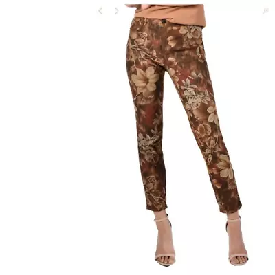 Frank Lyman Montreal Design Collection Brown Floral Skinny Pants Sz S B-M • $129