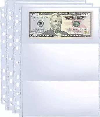 30 Sheets Currency Pages 3 Pockets Paper Money Protectors For 3 Ring Binders • $12.77