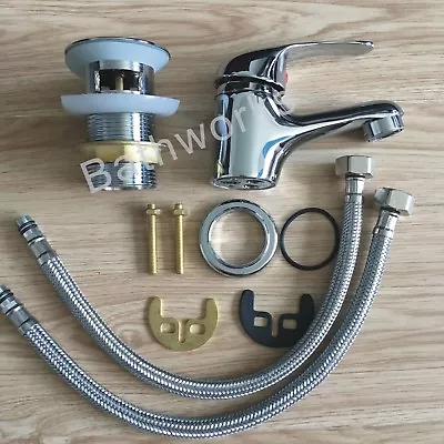 £14.99 • Buy  Luxury Modern Brass Chrome Bathroom Sink Basin Mono Mixer Tap & Waste Cloakroom