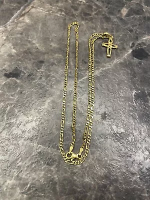 .750 YELLOW GOLD Religious Crucifix Cross Pendant Necklace 9.9 Grams • £165