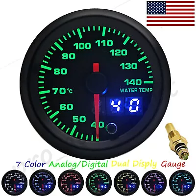 Water Temp Gauge 2  52mm 7 Color With Digital Dual Displ/Sensor Auto Boat Analog • $27.49