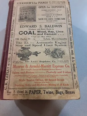 1913 Directory Of Salem Massachusetts With Folded Map Henry M Meek Publishing Co • $185