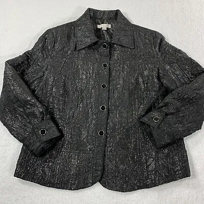 Vintage Erin London Women's Petite Medium Lined Jacket Coat Black Shimmer Gothic • $9.99