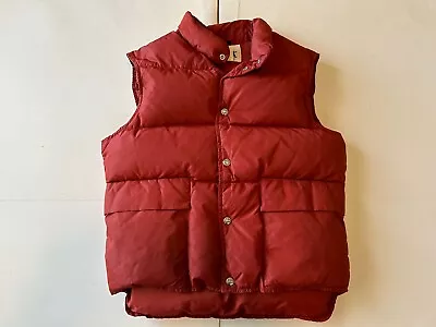 Vintage Woolrich Down Vest Puffer Outdoor Burnt Orange Logo Snap Size Medium • $29.95