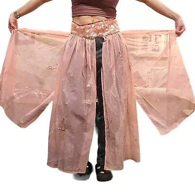 Vintage Genie Jeannie Sheer Pink Open Skirt Cover Costume Long Sequins Size 6 8 • $39.99