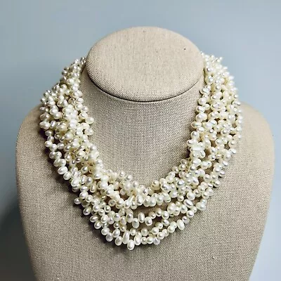 Vtg Estate 7 Strand Real Pearl Necklace 17” Wedding Chunky Statement USA SELLER • $109.99