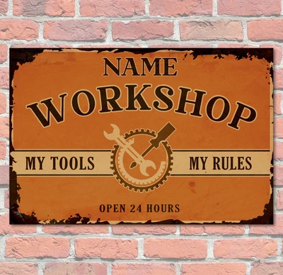 £5.70 • Buy Personalised Workshop Sign Metal Garage Shed Signs Gift Plaque
