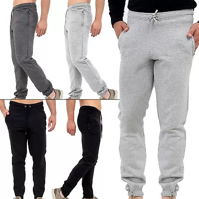 Mens Jogging Bottoms Gym Sweatpant Zip Pockets Joggers Elasticated Waist Trouser • £10.49