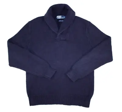 Vintage Polo Ralph Lauren Men's Shawl Collar Sweater 100% Pima Cotton Blue M • $69.99