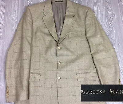 Peerless Man Mens Beige Windowpane Silk Blend Sport Coat Sz 44 Extra Long (t0) • $40