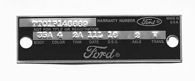 NEW! Ford Fairlane Mustang Warranty Door Data Plate 1966-1967 Punched Custom   • $34.95