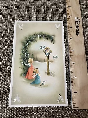 Vintage Christmas Card Two Angels Praying Kneeling Mid Century  • $5.99