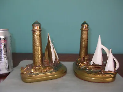 Antique Lighthouse Sailboat  Bookends K&O Kronheim & Oldenbusch Orig Paint • $30