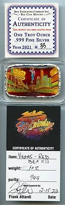 Las Vegas Downtown Fremont St 1OZ .999 Silver Bar Enameled By EYE COINDY BEX #33 • $349.99