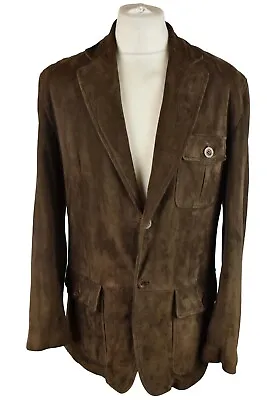 MASSIMO DUTTI Brown Leather Jacket Size 50/40 Mens Button Up Goat Leather • £36