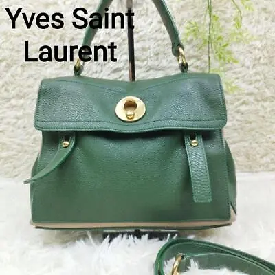 $350 • Buy Yves Saint Laurent YSL Muse Two Shoulder Tote Bag Green Leather 
