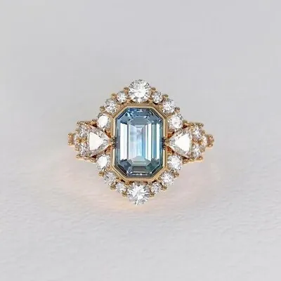 Art Deco 3.50 Ct Aqua Diamond 14K Yellow Gold Finish Vintage Engagement Ring • $72.10