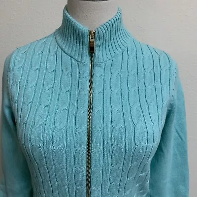 Vintage Charter Club Sweater Cardigan Zip Sz Petite Medium Chest 34” Teal Blue • $8.99