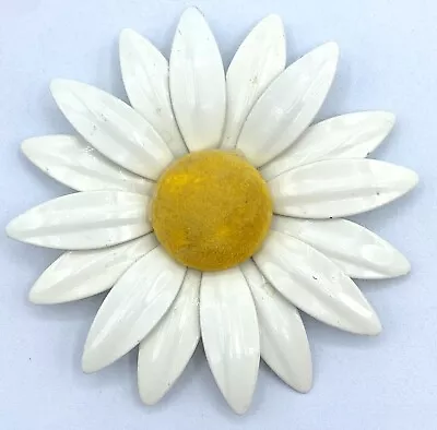 F2-2130 Vintage Brooch Silver Pin 3  White Enamel Flower Daisy • $8.99