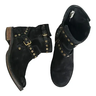 UGG Fabrizia Ankle Boots Womens 8 Black Suede Studs Harness Biker Motorcycle  • $29.95