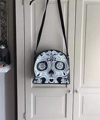 £7.99 • Buy Iron Fist Tattoo Sugar Skull Black White Crossbody Bag Med/Large Goth Halloween