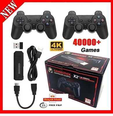 X2 Plus Game TV Stick Retro Console Double Wireless Controller 40000+ Game 128GB • £32.99