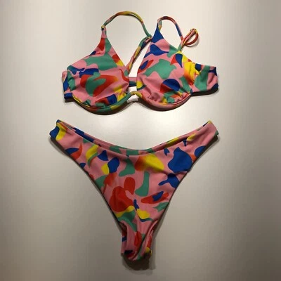 $12.99 • Buy ZAFUL Bikini  Swimwear Womens Size 8 Ribbed Colorblock Monowire Hi-Cut NEW