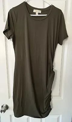 Michael Kors T-shirt Dress Olive Green Ruched Side Stretch Size XL • $25