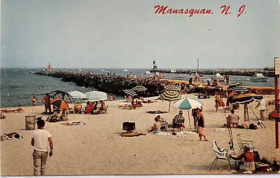 Manasquan Beach New Jersey Postcard 1960s Beach And Pier • $10.50