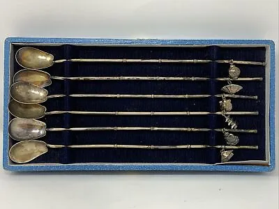 6 Vintage Sterling Silver 950 Ice Tea Mint Julep Straws Spoons Oriential Charms • $95