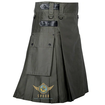 $69 • Buy Scottish Utility Kilt-Olive Green Cotton Utility Kilt-working Utility Kilt 