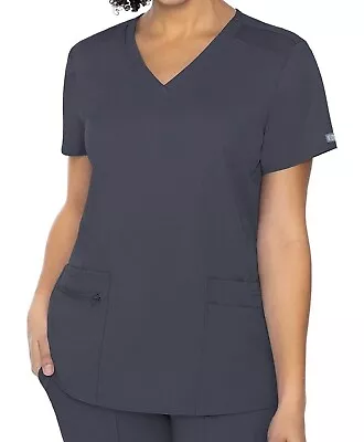 Med Couture Scrub 7468 Soft Touch Women's V-Neck Knit Back Top NWT Pewter L • $25.20