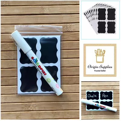 40 Black Chalkboard Stickers Labels Pen Set Reusable Kitchen Spice Jam Jar Rack • £4.49