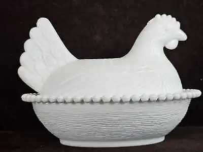 Vintage Milk Glass Hen On Nest Straight Tail Beaded Nest 5  Tall Unmarked • $9.95