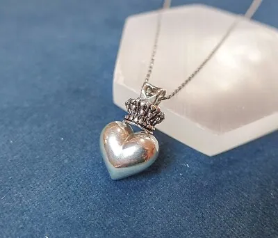 Sterling Silver Heart With Crown Pendant Necklace - Oxidized - Rope Chain 18  • $49.30