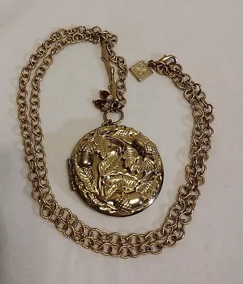 Liz Claiborne Gold Tone Rolo Chain Locket  Necklace W/ Acorns Vintage  • $12