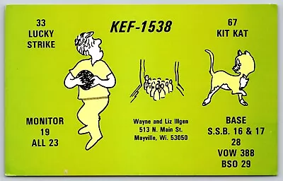 QSL CB Ham Radio Card KEF-1538 Mayville WI Wayne & Liz Illgen (green) • $4.99