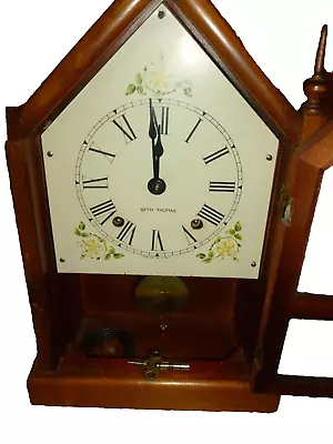 Seth Thomas Vintage 8 Day Sharon Time Strike Steeple Mantel Shelf Clock Antique • $97.35