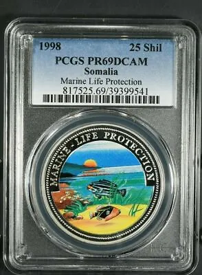 1998 Pcgs Pr69dcam Somalia 25 Shillings Colorized Proof Marine Life Protection • $285