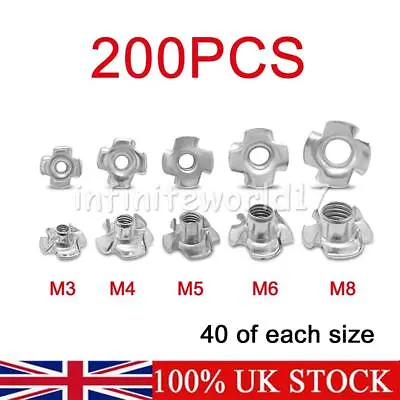 Four Pronged T Nuts Captive Threaded Inserts For Wood Furniture M3 M4 M5 M6 M8 • £9.36