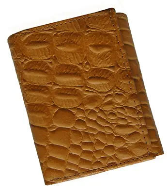Brown Mens Genuine Leather Croc Print Trifold Wallet Center Flap Cowboy • $14.49