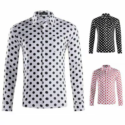 100% Cotton Men's Polka Dots Long Sleeve Slim Fit Casual Formal Regular Shirt# • £22.39