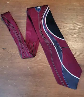 Vintage Men's Conte Di Milano Silk Tie ~ Burgundy Abstract • $7.85