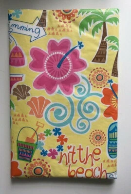 $22.30 • Buy Luau Tropical Tiki Tablecloth Flannel Backed Vinyl Summer Beach 60  Round