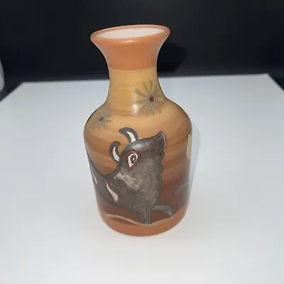 Ceramic Clay Pottery Vase W/Bull Made In Cusco Peru Signed Pablo Seminario 6  • $24.99