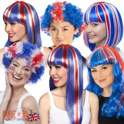 Union Jack Wigs Adults GB Fancy Dress Womens Coronation British Costume Accessor • £9.99