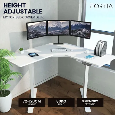 FORTIA Sit To Stand Up Corner Standing Desk Electric Adjustable Height 80kg Load • $450