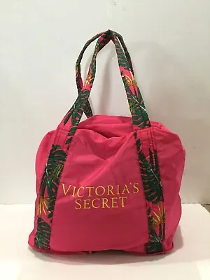 Victoria's Secret Overnight Weekender Tote Bag Packable Folding Pink Tropical • $26.99
